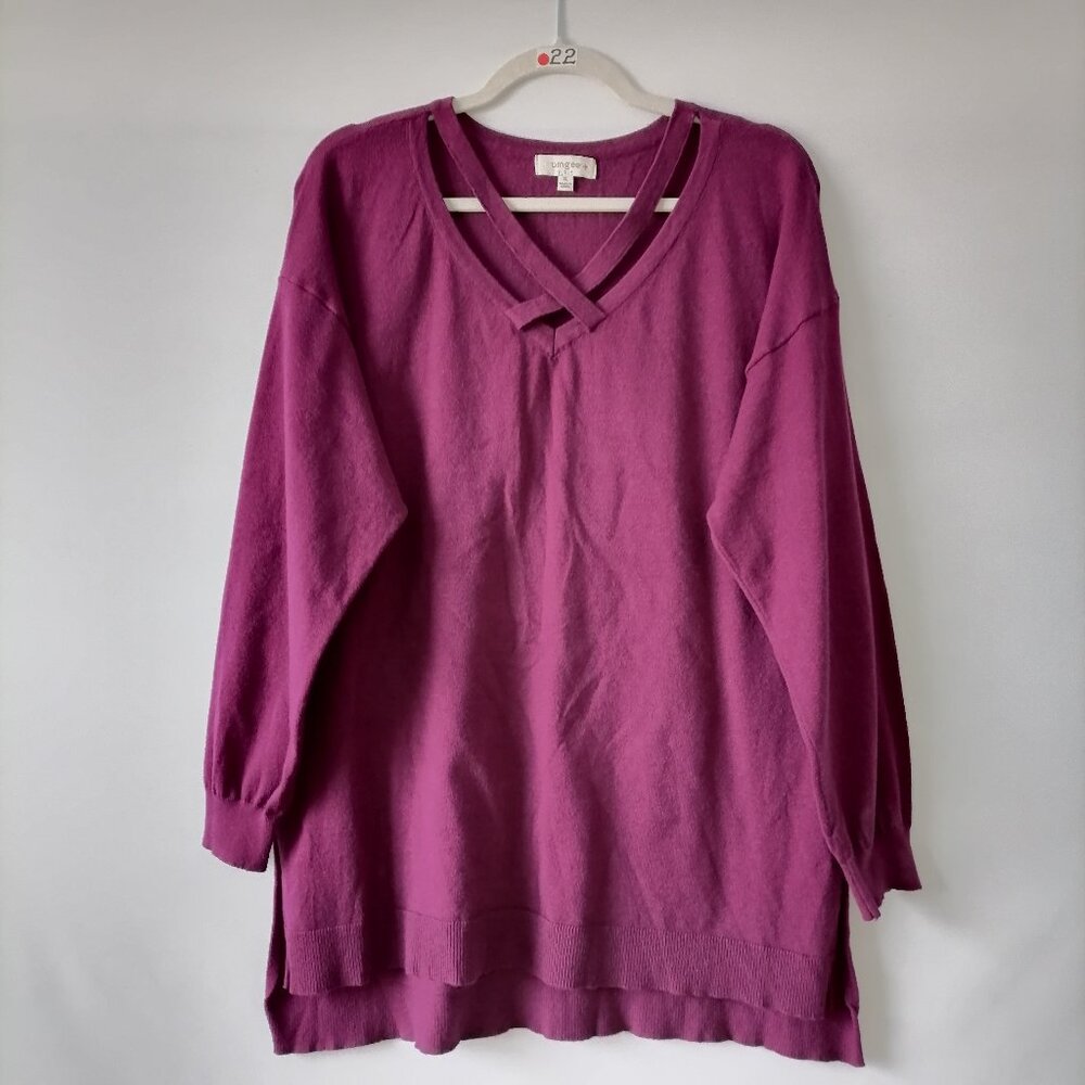 Umgee Women's Magenta 3/4 Sleeve Hi Low Hem Tunic Pullover Sweater Size X-Large